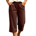 thumbnail image 1 of Guluxicc Capri Pants for Women Elastic Waist Casual Trousers with Side Pockets Solid Color Loose Fit Womens Summer Cropped Pants, 1 of 6