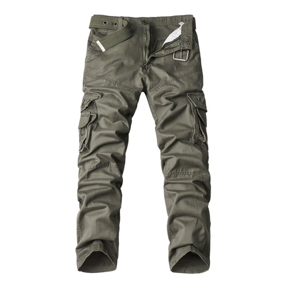 Guluxicc Cargo Pants for Men Casual Solid Cotton Trousers with Pockets Outdoor Hiking Travel Pants, Gray