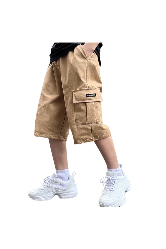 Cargo Shorts for Boys Teens Elastic Waist Summer Baggy Shorts with Pockets for 4-14 Years
