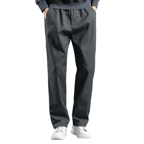 Guluxicc Chino Pants for Men Elastic Waist Straight-Leg Trousers Classic Fit Summer Business Casual Pants with Pockets