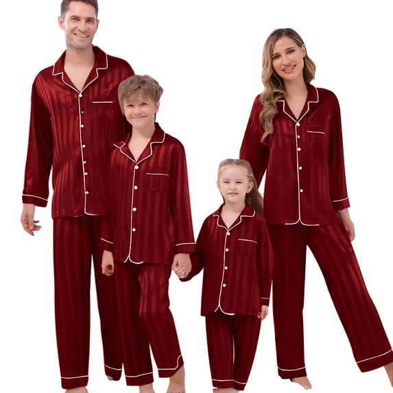 Guluxicc Christmas Family Pajamas Matching Set Solid Color Long Sleeve Tops and Pants Sleepwear Comfortable Soft Nightwear Loungewear Outfits, Red
