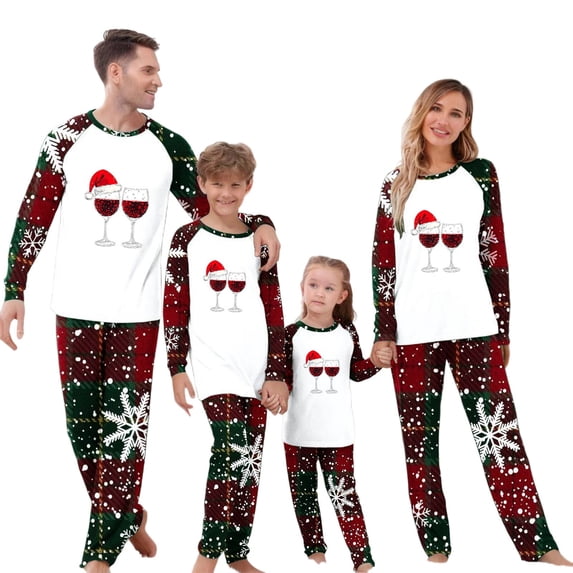 Guluxicc Christmas Pajamas for Family 2 Pcs Pjs Matching Outfit Sets Long Sleeve Shirt and Snowflake Print Pants Holiday Nightwear Sleepwear Jammies, Red