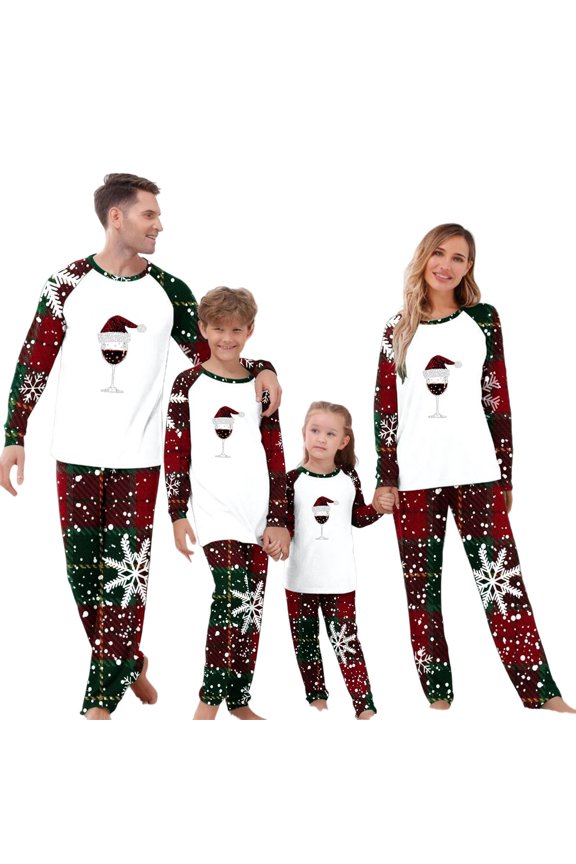 Christmas Pajamas for Family, Pjs Matching Outfit Sets, Holiday Nightwear, Long Sleeve Shirt and Snowflake Print Pants, Sleepwear Jammies, Red