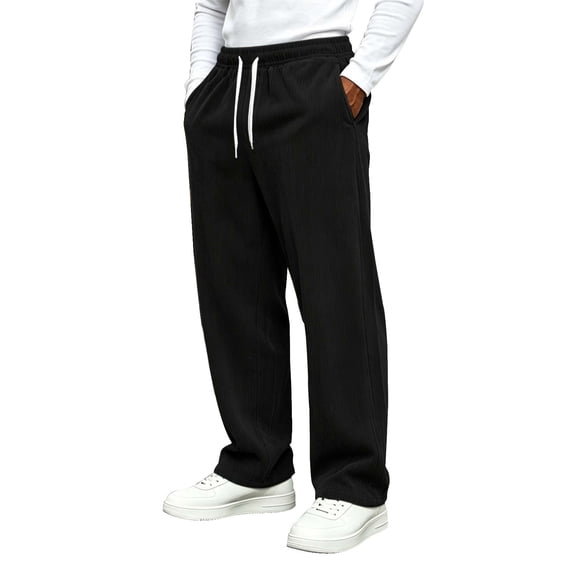 Guluxicc Corduroy Sweat Pants for Men Drawstring Elastic Waist Loose Straight Leg Trousers for Everyday Fall Winter
