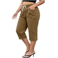 thumbnail image 1 of Guluxicc Cotton Cropped Pants for Women Drawstring Elastic Waist Straight Leg Trousers with Pockets for Everyday Summer Fall, 1 of 6