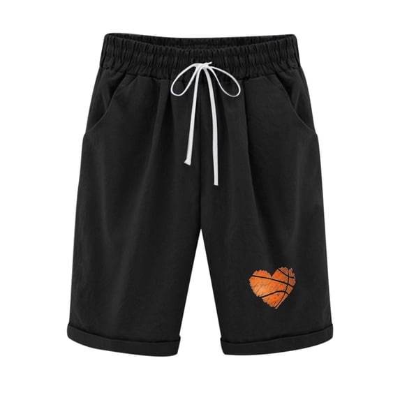 Guluxicc Cotton Linen Shorts for Women Casual Elastic Waist Drawstring Graphic Print Shorts with Pockets, 2XL