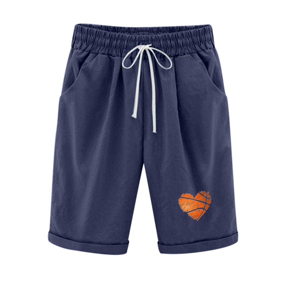 Guluxicc Cotton Linen Shorts for Women Casual Elastic Waist Drawstring Graphic Print Shorts with Pockets, M