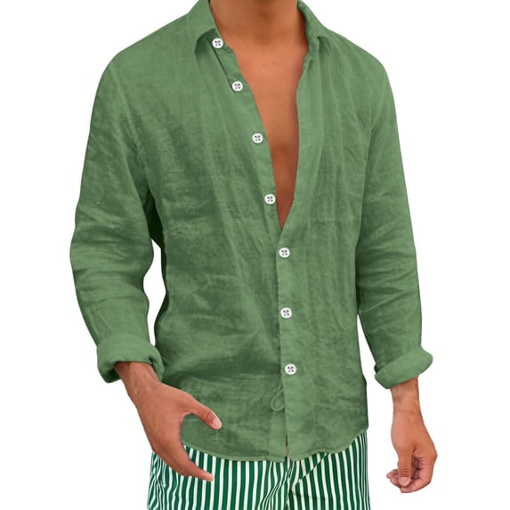 Guluxicc Cotton Shirts for Men Button Down Long Sleeve Beach Shirts Summer Vacation Casual Outfit
