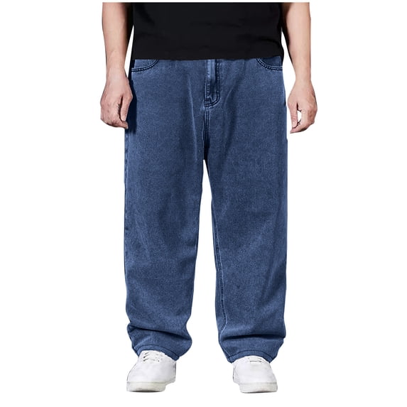 Guluxicc Denim Pants for Men Casual Solid Color Wide Leg Jeans Baggy Loose Fit Hiking Travel Pants, Blue