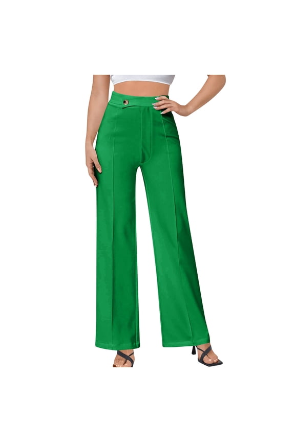 Dress Pants for Women Casual Straight Leg Business Work Trousers Slim Fit Flat Front Dressy Pants, Green, M