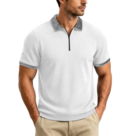 Guluxicc Dress Shirts for Men Quarter Zipper Collared Pullover Short Sleeve Golf Tops for Business Casual Wear Spring Summer Casual Outfits