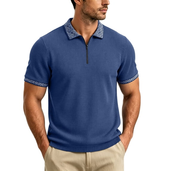 Guluxicc Dress Shirts for Men Quarter Zipper Collared Pullover Short Sleeve Golf Tops for Business Casual Wear Spring Summer Casual Outfits
