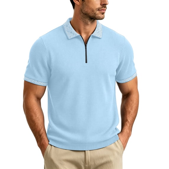 Guluxicc Dress Shirts for Men Quarter Zipper Collared Pullover Short Sleeve Golf Tops for Business Casual Wear Spring Summer Casual Outfits
