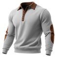 thumbnail image 1 of Guluxicc Dressy Henley Sweatshirts for Men Elbow Patch Ribbed Cuffs Hem Button Closure Collared Long Sleeve Casual Sweatshirts for Fall Winter Pullover, 1 of 7