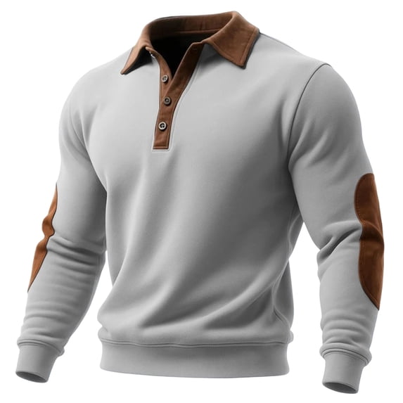 Guluxicc Dressy Henley Sweatshirts for Men Elbow Patch Ribbed Cuffs Hem Button Closure Collared Long Sleeve Casual Sweatshirts for Fall Winter Pullover