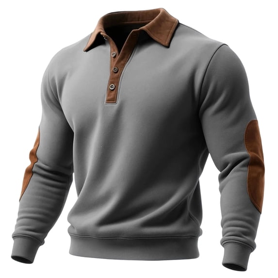 Guluxicc Dressy Henley Sweatshirts for Men Elbow Patch Ribbed Cuffs Hem Button Closure Collared Long Sleeve Casual Sweatshirts for Fall Winter Pullover