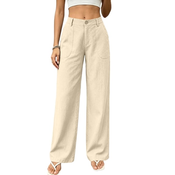Guluxicc Dressy Pants for Women Button Front Long Straight Leg Business Casual Trousers for Golf Fall Winter