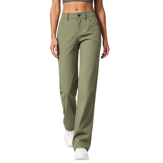 Guluxicc Dressy Pants for Women Button Front Pull On Straight Leg Business Casual Trousers for Golf Fall Winter