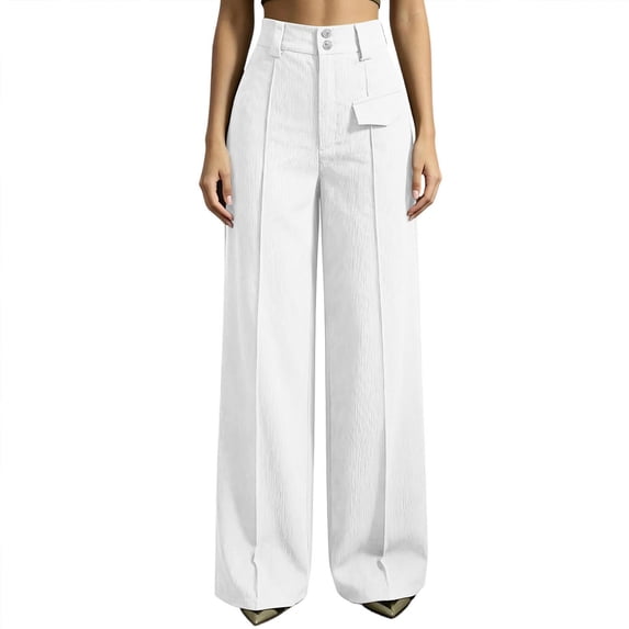 Guluxicc Dressy Pants for Women Pull On Button Front Straight Leg Golf Trousers Business Casual Pants for Everyday Fall Winter