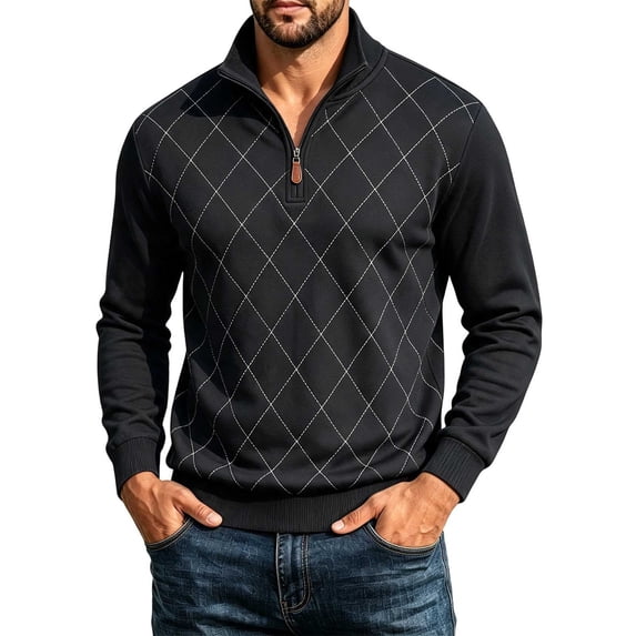 Guluxicc Dressy Sweatshirts for Men Quarter Zip Mock Neck Ribbed Cuffs Long Sleeve Casual Sweatshirts Fall Winter Pullover