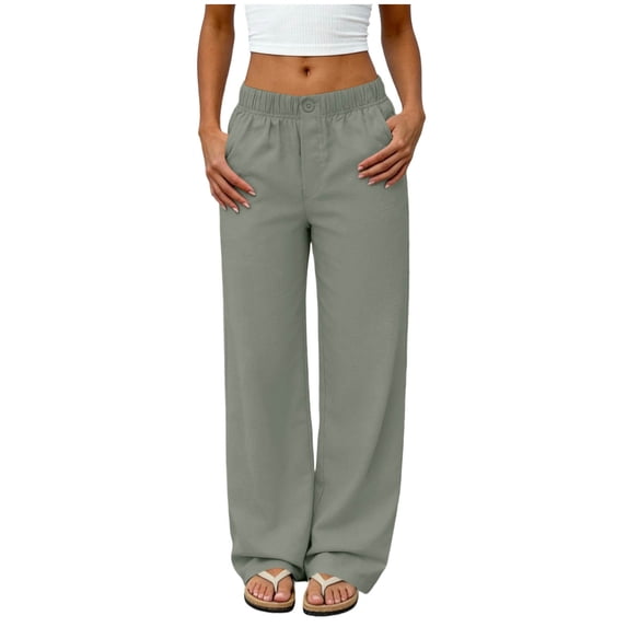 Guluxicc Elastic Waist Straight Leg Pants for Women Solid Color Fashion Casual Pants with Pockets Sporty Wide Leg Bottoms