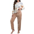 thumbnail image 1 of Guluxicc Flannel Lounge Sets for Women Long Sleeve Graphic Tops and Fleece Pants Pullover Pajamas Sleepwear Pjs Set Outfits, Brown, M, 1 of 6