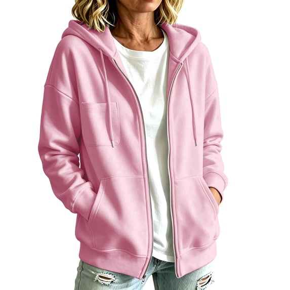 Guluxicc Fleece Hooded Jackets for Women Drawstring Full Zipper Long Sleeve Solid Athletic Jackets with Pockets for Workout Fall Winter Casual
