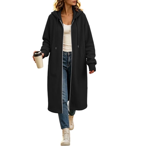 Guluxicc Fleece Hooded Jackets for Women Full Zip Drawstring Ribbed Cuffs Solid Hooded Coats with Pockets Fall Winter Outerwear