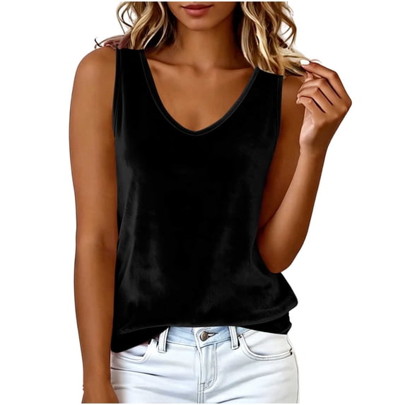 Guluxicc Fleece Tank Tops for Women Pullover V Neck Sleeveless Lounge Tops for Everyday Fall Winter