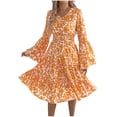 thumbnail image 1 of Guluxicc Floral Midi Dress for Women V Neck Bell Long Sleeve Tiered Ruffle Smocked Boho Summer Dress, 1 of 8