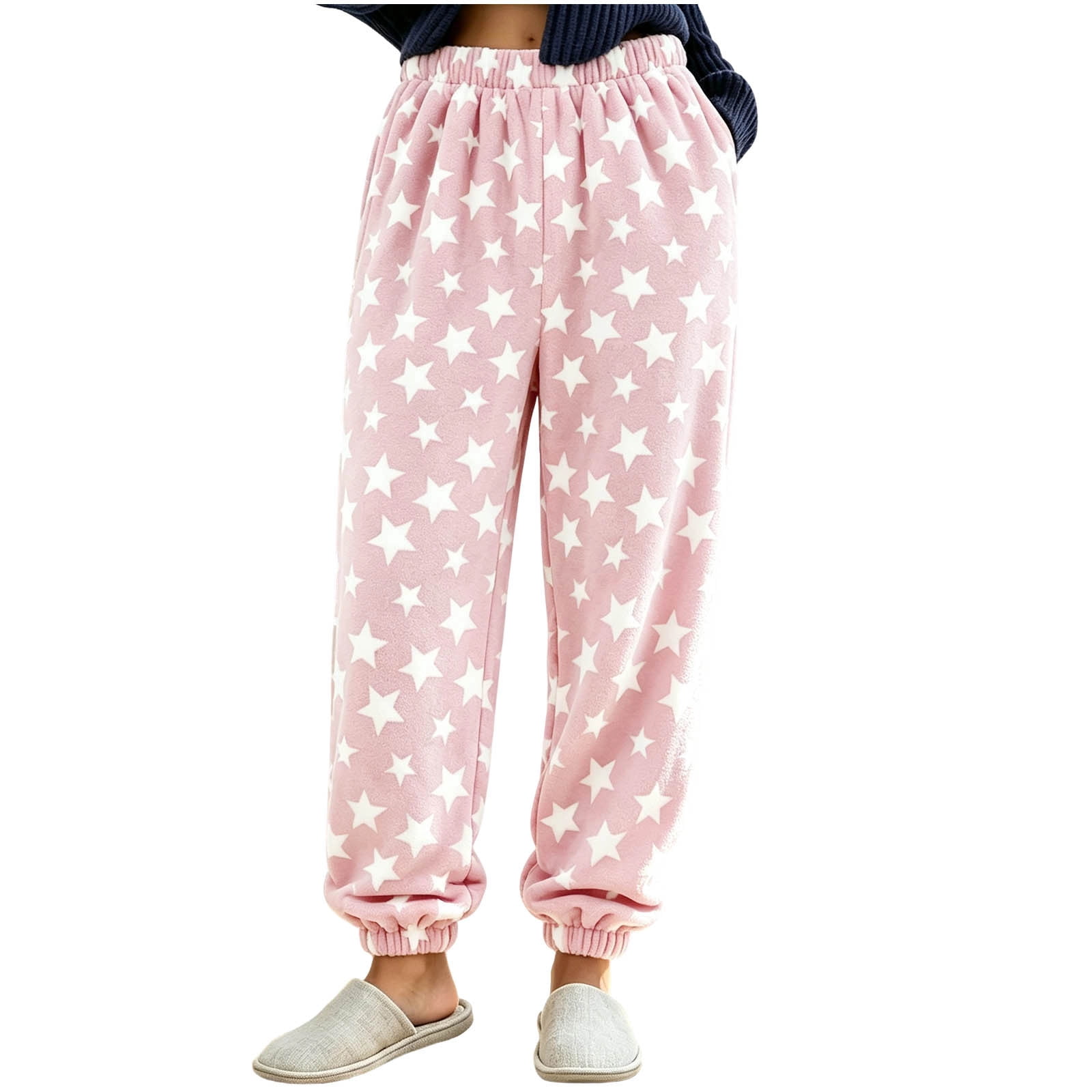 Guluxicc Fuzzy Jogger Pants for Women Star Graphic Elastic Waist Cuffed ...