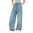 thumbnail image 1 of Guluxicc Girls Baggy Jeans Kids Denim Pants Straight Wide Leg Streetwear Girl Treandy Pants Elastic Waist 5-14 Years, 1 of 9