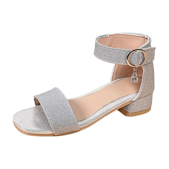 Guluxicc Girls Chunk Low Heels Sandals Wedding Party Ankle Strap Open Toe Dress Shoes