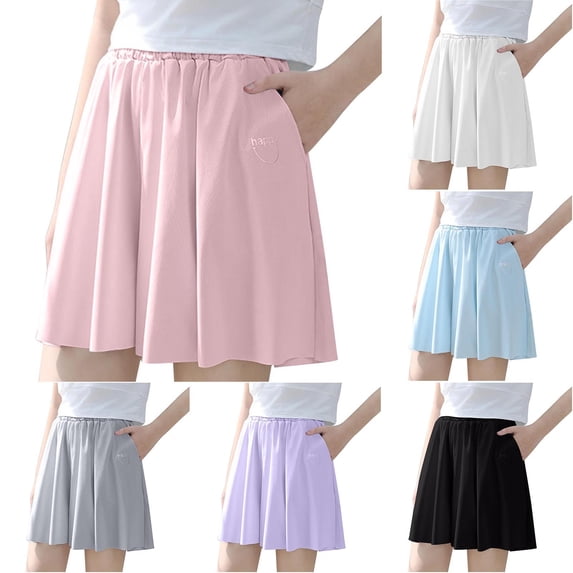 Guluxicc Girls Pull On Shorts Light Weight Flowy Shorts with Pockets Elastic Athletic Shorts for Fitness Running Cheer Sports