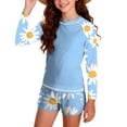 thumbnail image 1 of Guluxicc Girls Rash Guard Swimsuit 2 Pieces Long Sleeve Tropical Color Block Crewneck Tops with Shorts Summer Sun Protection Bathing Suit, 1 of 9