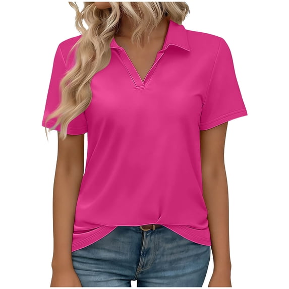Guluxicc Golf Shirts for Women V-Neck Collared Short Sleeve Breathable Performance Active Summer Outdoor Solid Shirts Tops