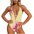 thumbnail image 1 of Guluxicc Halter Neck One Piece Swimsuit for Women Deep V Neck Plunge Floral Print Chest Cut Out Push-Up Padded Bathing Suit Beach Vacation Swimwear, 1 of 5
