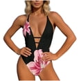 thumbnail image 1 of Guluxicc Halter Neck One Piece Swimsuit for Women Deep V Neck Plunge Floral Print Chest Cut Out Push-Up Padded Bathing Suit Beach Vacation Swimwear, 1 of 5