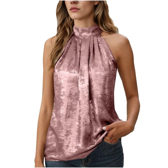 Guluxicc Halter Tops for Women Sleeveless Shirts Cocktail Vest Blouses Party Club Camisole Dressy Tank Tops, Pink, XL