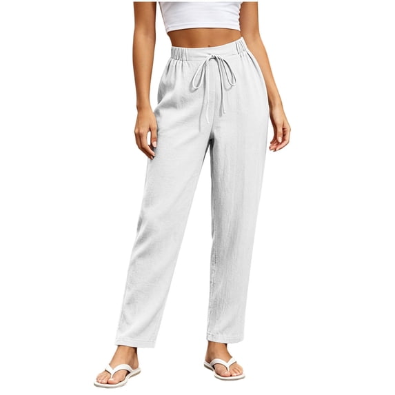 Guluxicc High Waist Linen Pants for Women Casual Loose Straight Leg Trousers with Double Pockets Bottoms