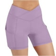 thumbnail image 1 of Guluxicc High Waisted Stretchy Crossover Athletic Shorts for Women Side Pocket Workout Shorts for Yoga Fitness Running Training, 1 of 8