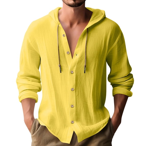Guluxicc Hooded Shirts for Men Button Down Drawstring Long Sleeve Shirts Trendy Summer Casual Outfit