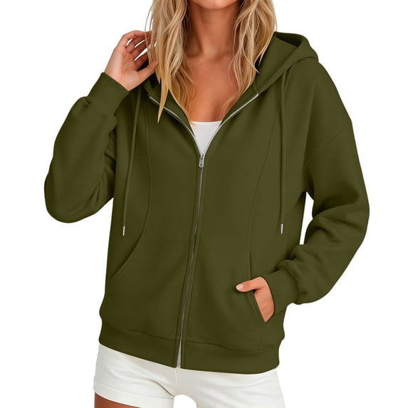 Guluxicc Hooded Sweatshirts for Women Full Zipper Drawstring Ribbed Long Sleeve Solid Hoodies for Everyday Fall Winter