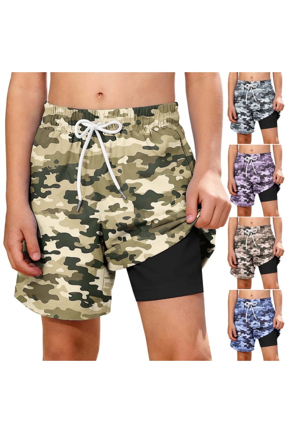 Kids Boys Camo Swim Trunks Compression Liner Swimsuit Shorts Swimwear Camouflage Bathing Suit 5-14 Years