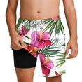 thumbnail image 1 of Guluxicc Kids Boys Hawaiian Swim Trunks with Compression & Pockets Quick Dry Bathing Suit Tropical Printed Beach Shorts for 5-14 Years, 1 of 9