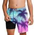thumbnail image 1 of Guluxicc Kids Boys Hawaiian Swim Trunks with Compression & Pockets Quick Dry Bathing Suit Tropical Printed Beach Shorts for 5-14 Years, 1 of 9