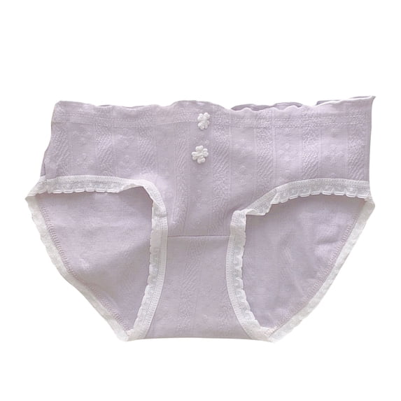 Guluxicc Kids Girls Antimicrobial Cotton Brief Panties Breathable Mid Waist Jacquard Lace Trim Underwear Soft Odor Resistant Underwear 9-16 Years