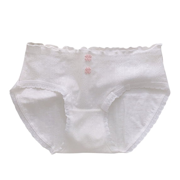 Guluxicc Kids Girls Antimicrobial Cotton Brief Panties Breathable Mid Waist Jacquard Lace Trim Underwear Soft Odor Resistant Underwear 9-16 Years