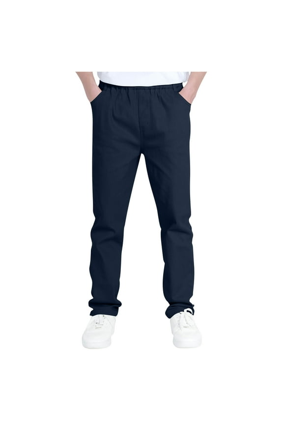 Kids Girls Boys School Uniform Pants Casual Straight Leg Pull-On Pant Elastic Waist Flat Front Pants Twill Chino Trousers