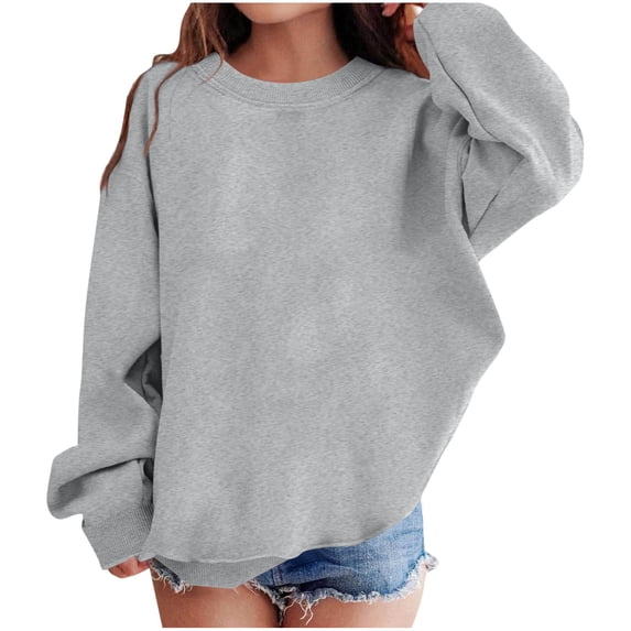 Guluxicc Kids Girls Cotton Crew Neck Sweatshirts Solid Color Long Sleeve Sweatshirt Casual Fall Winter Pullover Tops 2-12 Years
